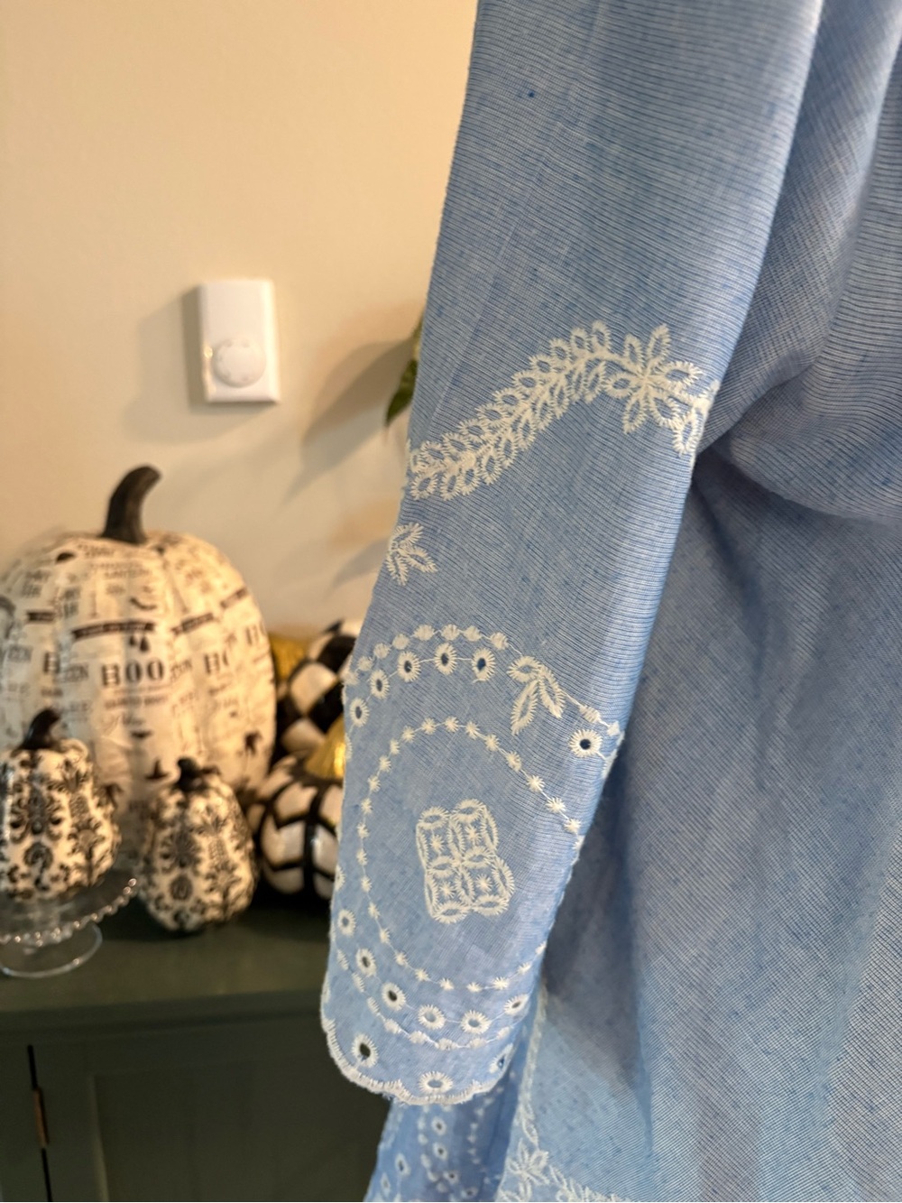 Light Blue Embroidered Open-Front Women's Robe - Picture 2 of 3